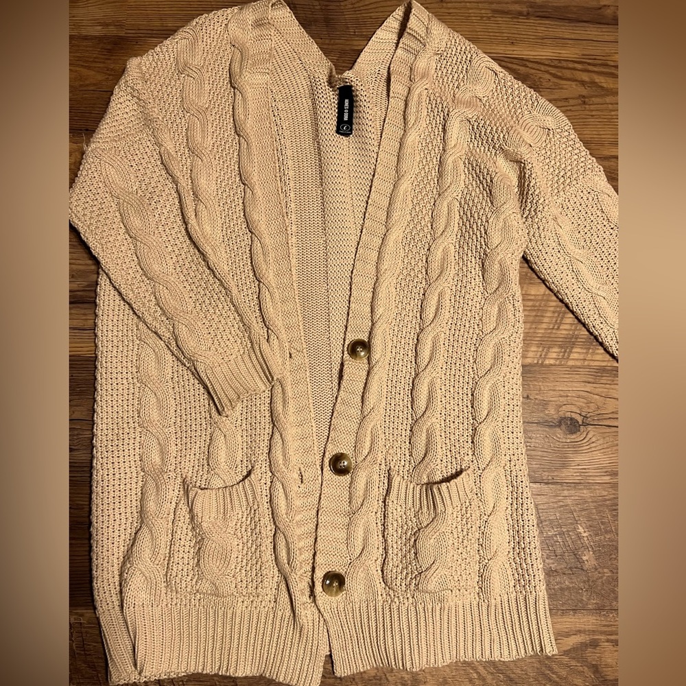 Agnes & Dora Size Large Boyfriend Cardigan Cream Chunky Cable Knit Sweater Cardi